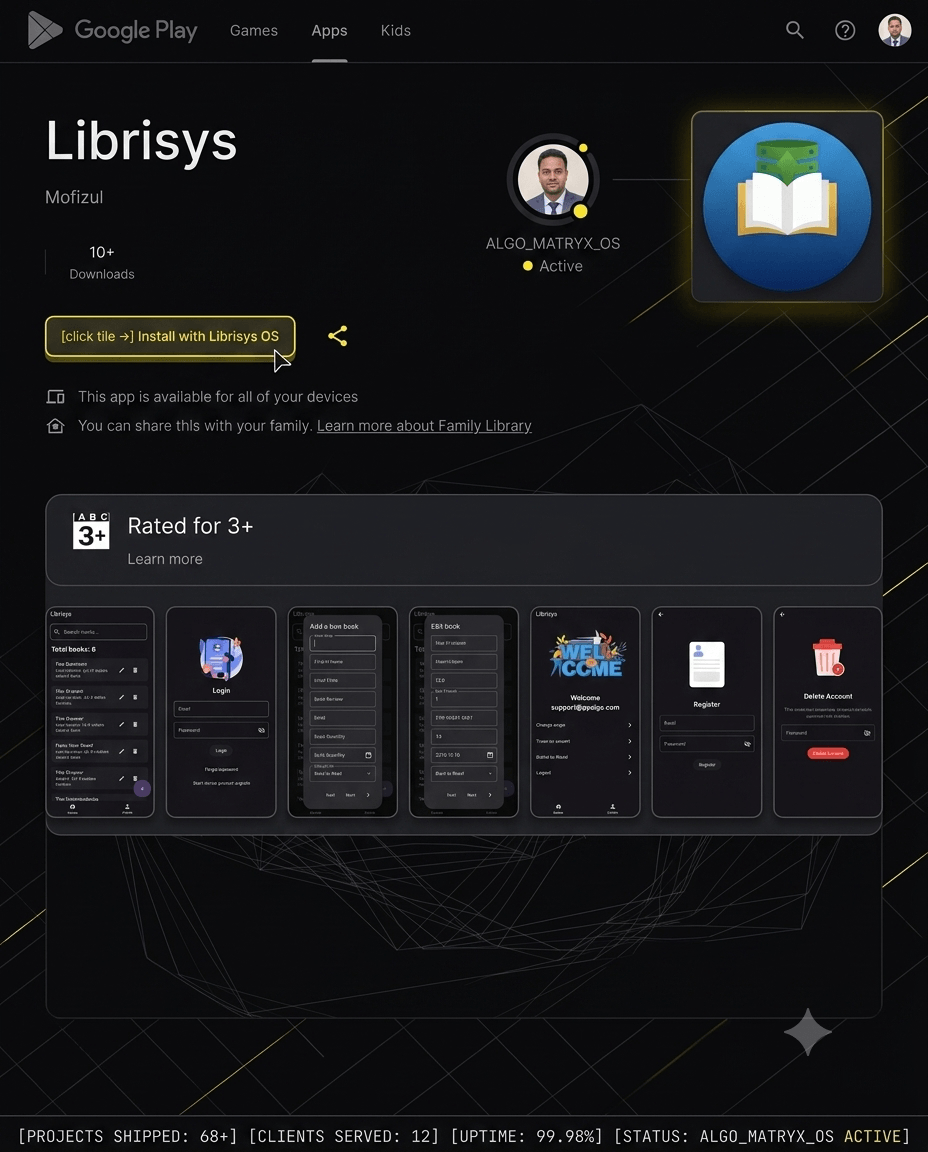 Librisys — A Flutter & Firebase library app built for university campuses. Book lookup drops from minutes to seconds.